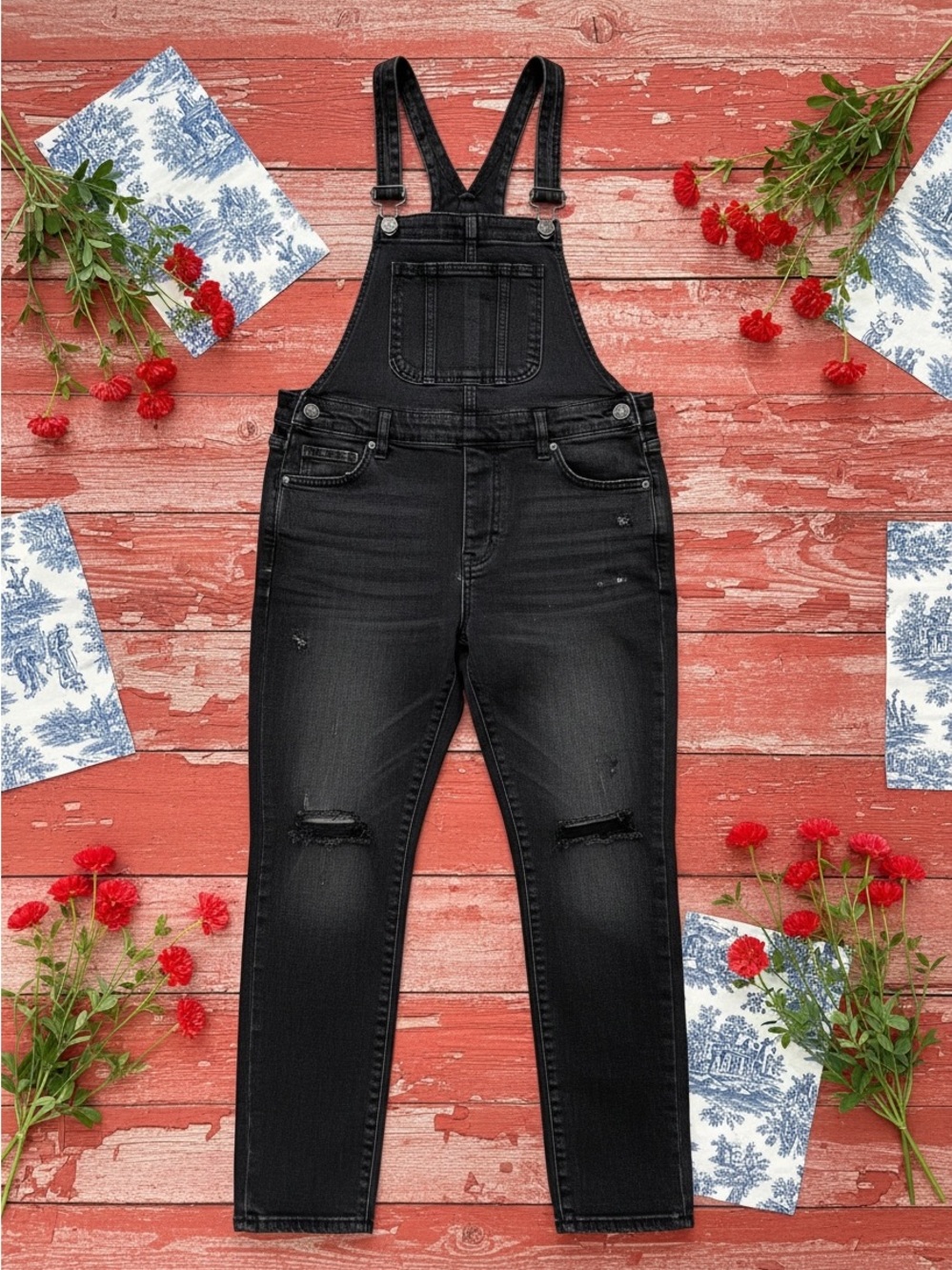 SO intentionally distressed overalls